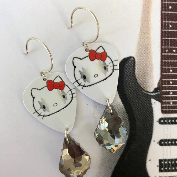 House Of Adornments Jewelry - KISS Guitar Pick Earrings OOAK Smoke Swarovski
